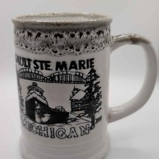 Vtg Sault Ste Marie Michigan Ceramic Beer Stein Mug Soo Locks Japan Drip Glaze picture