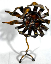 Vintage Sun Face Sculpture Whimsigoth Metal Standing Art Boho Celestial Hippie picture