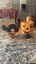 Vtg Halloween Black Cat Jack O’Lantern Pumpkin Cart Toy Candy Container  picture