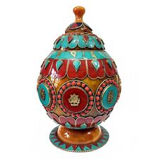 Amber Tibetan Candy Jar Buddhist Nepal Turquoise Coral Stone Copper Work Décor picture