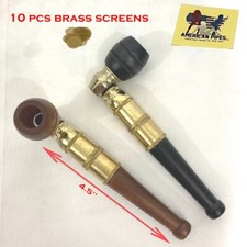Americanpipes™️ 4.5'' set of 2 brass metal wooden Tobacco Smoking Pipe w screens picture