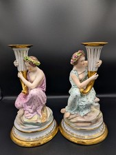 1860s Staffordshire England Sutherland & Sons Two Figurines Candlesticks 8.5