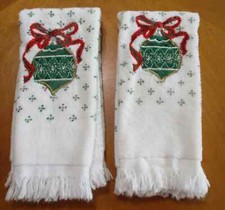Vintage lot of 2 Christmas Ornaments Finger Tip embroidered guest Towels  Briggs picture