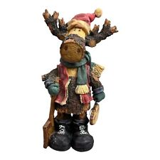 Christmas Moose Adirondack Figurine Rustic Cabin Faux Wood Holding Welcome Sign picture