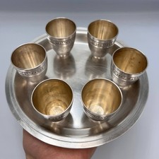 Vintage USSR Silver Plated Vodka Cognac Shot Cups Set of 6 with Tray picture
