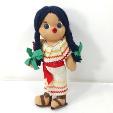 Vintage Handmade Mexican Rag Doll Cloth Folk Art Traditional Dress 8.5