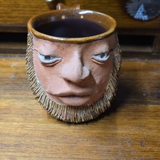 Glad Pottery Handmade Brown Ceramic Figural Face Mug Canada 2017 With Handle picture