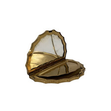 Vintage Art Deco Fan-Shaped Guilloche Powder Vanity Compact Case Cracked Mirror picture