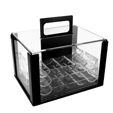 600ct Acrylic Poker Chip Case. Casino Poker Chips Carrier w/6 Chip Rack Trays picture