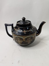 Vtg Porcelain Price Bros Teapot Black Brown Gold Moriage Made In England picture