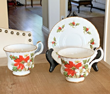 Vintage FLAMBRO Christmas Rose Bone China Teacups and Saucer picture