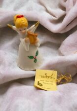 Vintage Christmas Angel Bell With Harp Holly Leaf Brinn's Porcelain Taiwan 4” picture