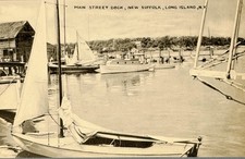 Vintage New Suffolk NY Postcard Main Street Dock Long Island Tomlin Art Co 1950s picture