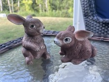 Set of 2 Royal Crown Bisque Porcelain Brown Rabbit, Bunny Figurine picture