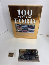 VTG Ford Motor Memorabilia Lot: 100 Years Of Ford Book, Model T Postcard & Pin picture