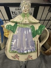 Vtg 1940s Shawnee Pottery Granny Ann Teapot Figural USA Gold Trim Peach Apron picture
