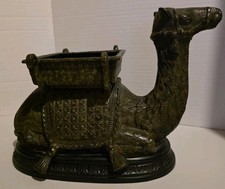Vintage Anglo Indian - Style Bronze Camel Sculptures - Felt Basket 15lbs picture