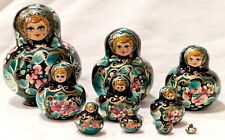 Hand Painted Wooden Russian 10 Piece Nesting Dolls Matryoshka Set Signed picture