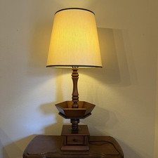 Rare Vintage Wooden Table Lamp with Catch-all Tray/Candy Dish Brass accent  picture
