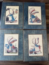 VTG Set 4 Sunbonnet Girl Wood Wall Plaques Kitchen Laundry Cottage Decor picture