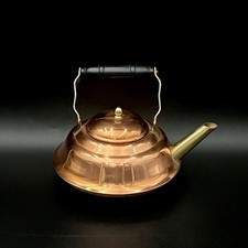 Vintage Copper Teapot w/ Brass/ Wood Handle & Spout picture