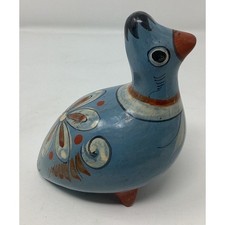 Vintage blue folk art Mexican pottery clay duck picture