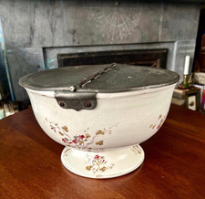 Antique Ott & Brewer 10” Ironstone Double Compartment Bowl with Original Lid picture
