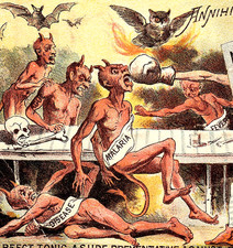 Antique 1800's Demon Quack Cure Adv Trade Card Owl Fantasy Devil Skull Halloween picture