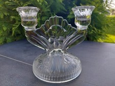 ART DECO DOUBLE CANDLE HOLDER- 1930'S JEANNETTE GLASS-IRIS & HERRINGBONE PATTERN picture