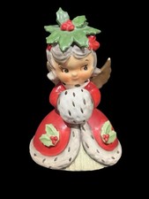 Vtg Lefton Christmas Poinsettia Girl Angel Bell Ceramic Japan RARE picture