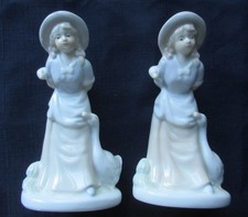 Lot of 2 Vintage K's Collection White Porcelain Figurines Goose Girls 5.25” Tall picture