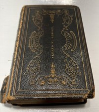 1856 Antique Family Bible Leather Embossed Alfred W. A. Bergen NJ Civil War Era picture