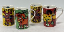 Vtg Dunoon Jane Brookshaw Dog Doggy Ceramic Mugs *Set Of 4 Cartoon Made Scotland picture