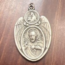 Antique Sterling Silver Sacred Heart Jesus & Our Lady Mary Mt. Carmel Pendant picture