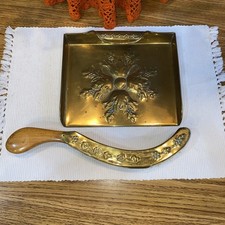 Vtg Lg Brass Silent Butler Crumb Catcher Tray Brush Art Nouveau Deco 20’s-30’s picture