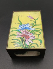 Vintage Chinese Enamel Matchbox Holder Brass Floral picture