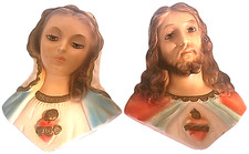 Vtg Set #2 Chalkware Busts 1930-40s Immaculate & Sacred Heart of Jesus & Mary picture