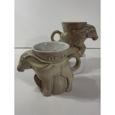Frankoma Pottery 1991 Democratic Donkey Mugs Set of 2 ivory Glaze DG05-739 picture