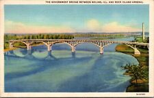 Moline, IL Illinois Government Bridge Between Rock Island Arsenal Linen Postcard picture