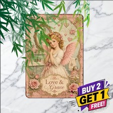 Angel Girl With Roses Shabby Chic Cottage Plaque Vintage Metal Tin Sign 8x12 picture