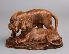 China Antique Boxwood Carved Exquisite Tiger Statue Wooden Sculpture Home Decor picture