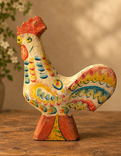 Vintage Hand-Painted Swedish Wooden white Rooster Figurine, Made in Sweden picture