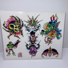 1999 Vintage Jeff Rassier Tattoo Flash Art Print Sheet Spider Skull picture