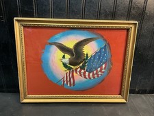 Early American  Bald Eagle US Flag Patriotic Reverse Painting In Frame 16x12 picture
