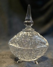 Stunning Vtg Oval Marquis Shaped Crystal Large Footed Candy Dish With Lid HEAVY picture