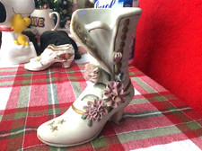 Victorian Shoe Boot Figurine floral pattern porcelain Antique mini UCGC VINTAGE picture