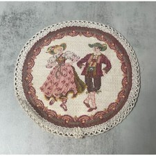 Vintage Halltex Austrian Folk Art Doily Round Dancing Couple Crochet Trim 7.5