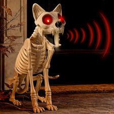 Halloween Animatronic Skeleton Cat 15 Inch, Sound & Touch Activated Halloween De picture