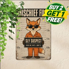 Funny Fox Mugshot With Sunglasses Police Photo Sign Metal Tin Plaque picture