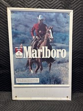 Vintage 1980s Marlboro Country Cowboy on Horse Metal Sign (23 x 34) picture